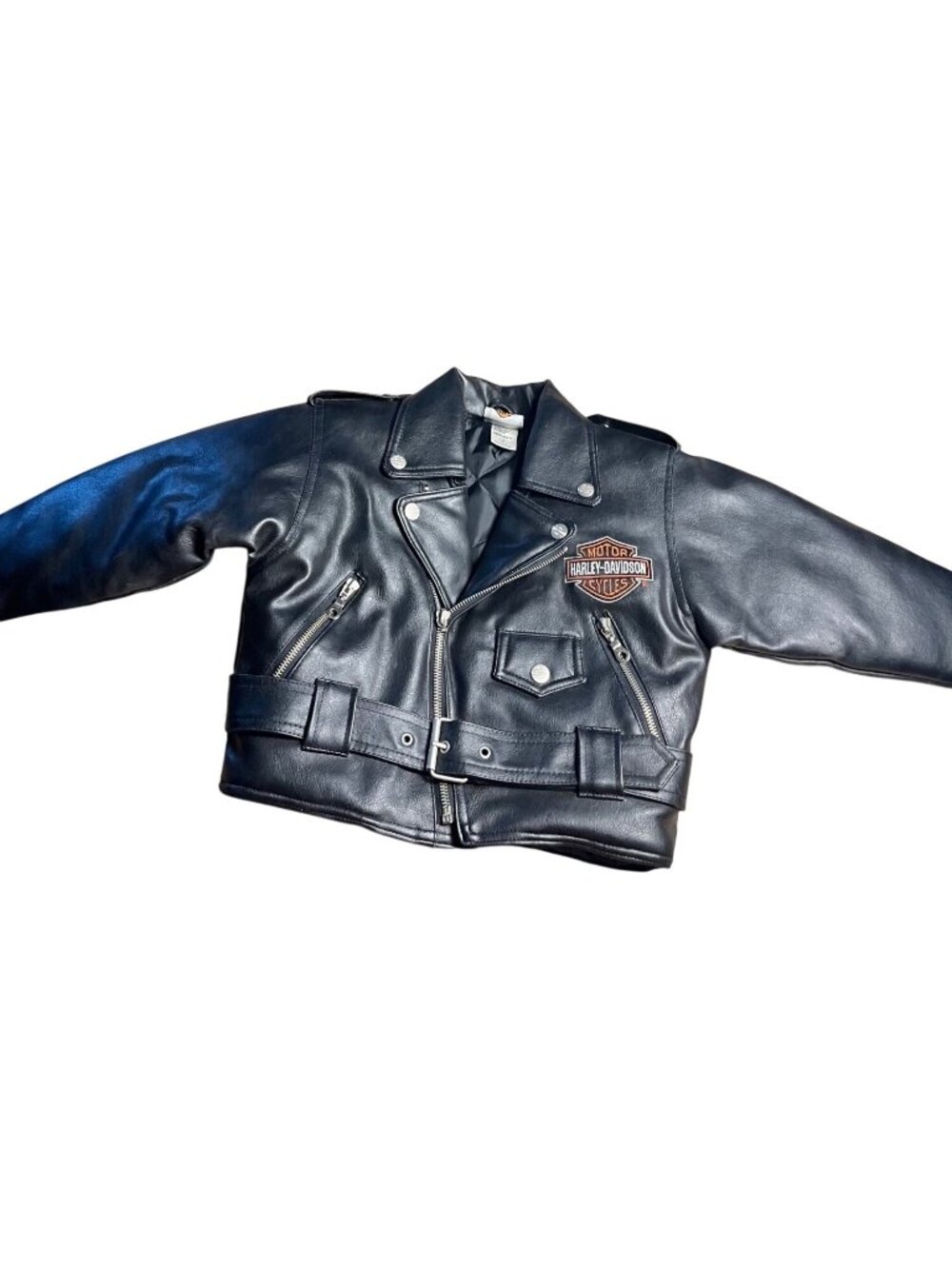 Child Harley-Davidson Faux Leather Jacket 4 Black Embroidered Logo Belted Waist
